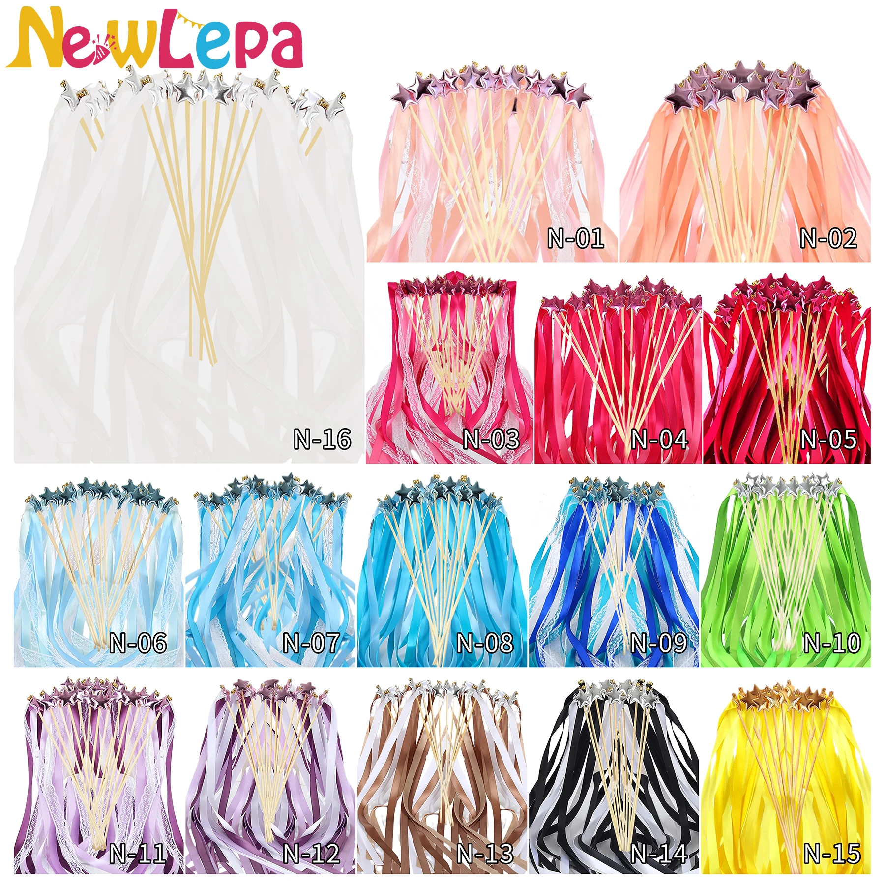 Ribbon Lace Wedding Wands Shining Star and Bell Silk Fairy Stick Wand Wedding Party Photo Prop Decoration Newlepa 10-100