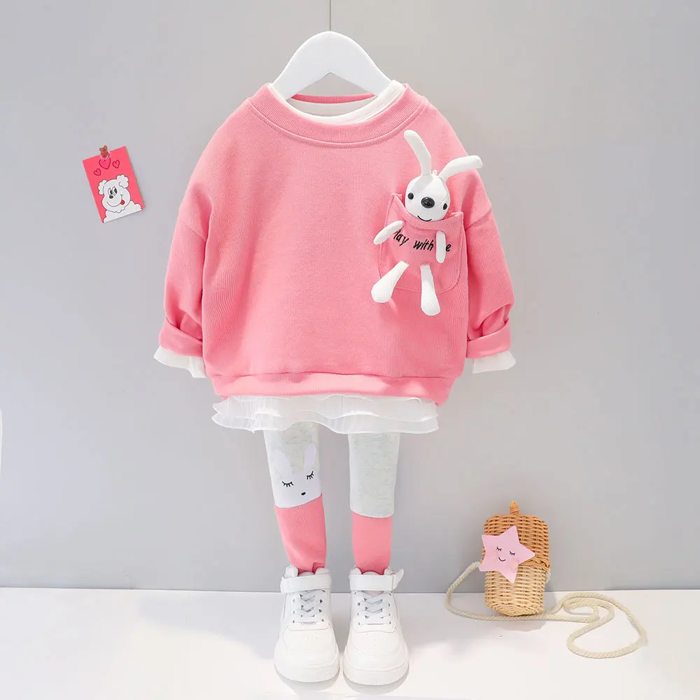 Fashion Toddler Girls Autumn Clothing Sets Baby Girls Clothing Sets Kids Sports Cartoon Sweatshirts Pants 2 Piece Suits