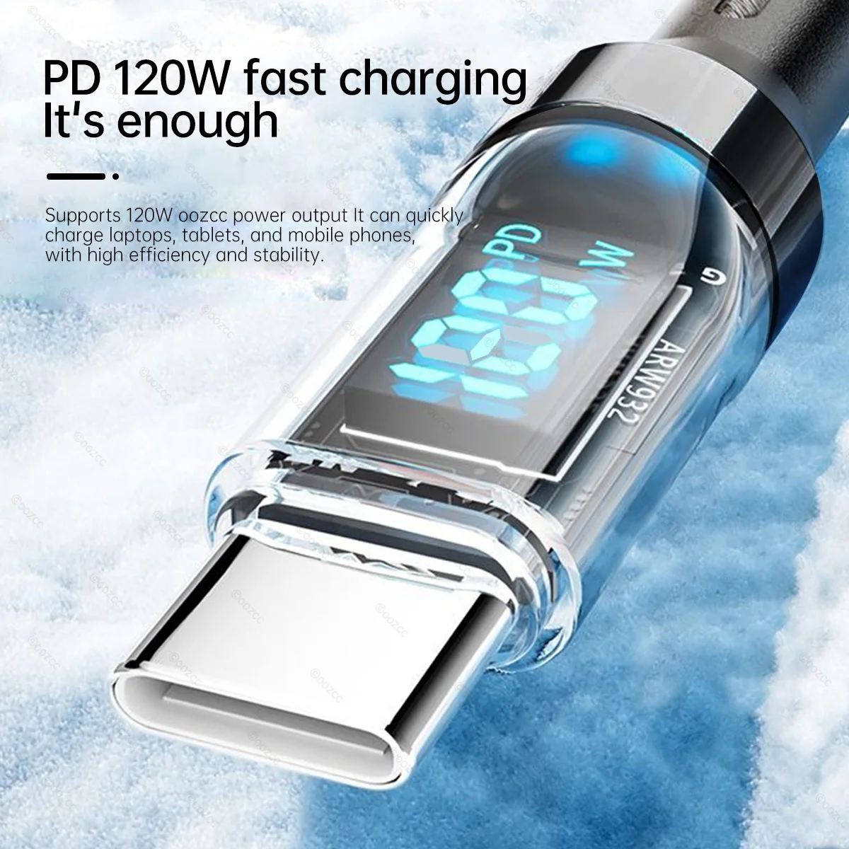 120W LED 디스플레이 USB C 고속 충전 케이블, 편조형 C to C & A to C PD 충전 코드 (휴대폰, 노트북, 타입 C 기기용)
