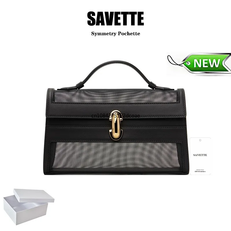 SAVETTE Brand Genuine Leather Symmetry Pochette New Handbags Women's Simple Handbag Small Square Bag Baguette Row Tote Bags