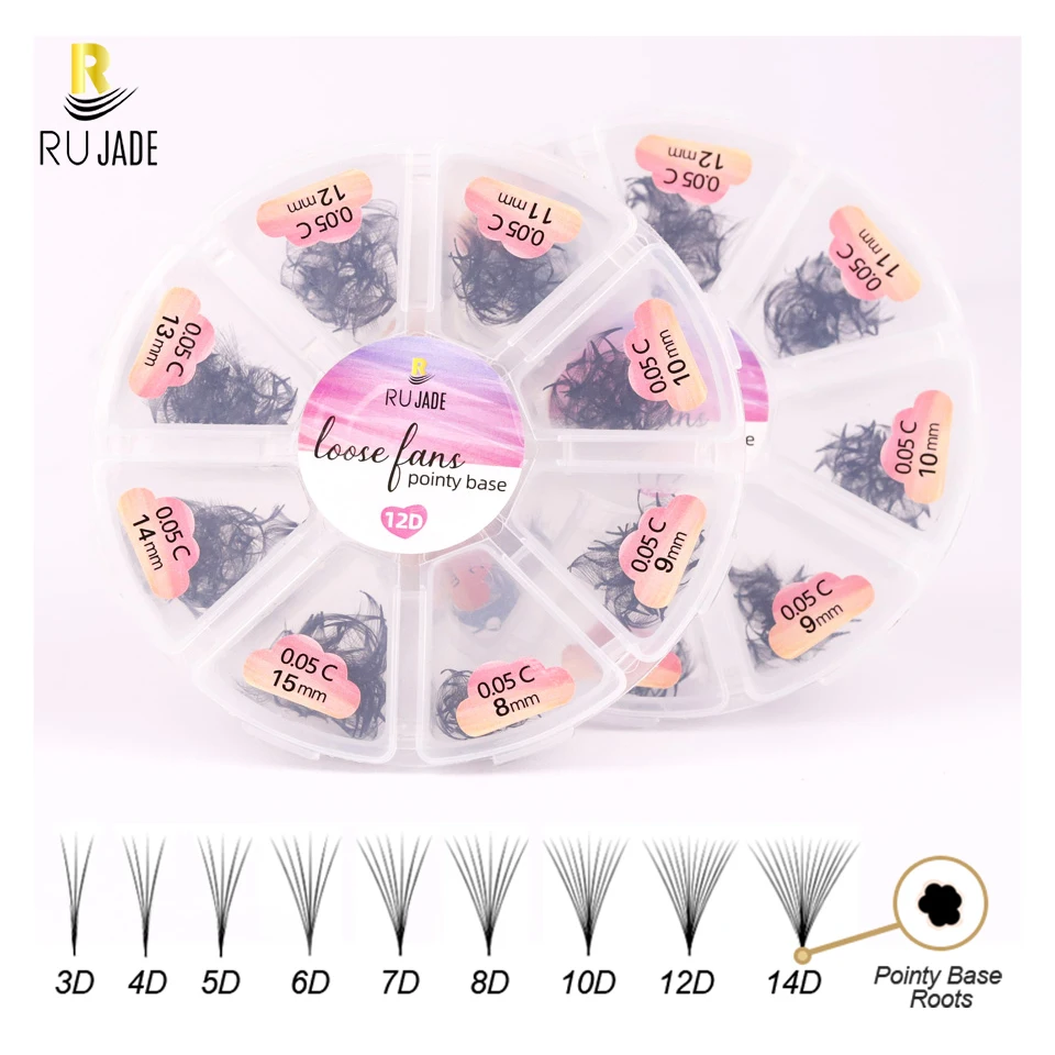 Rujade 3d bis 16d Fans scharfe schmale Stiel vorgefertigte Volumen ventilatoren dünne spitze Basis russische Volumen Wimpern verlängerungen lose Fans Wimpern – Detail 1