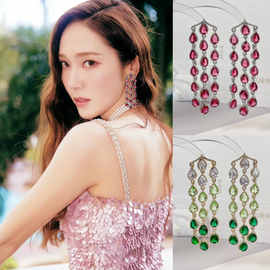 Bilincolor Fashion Gradient Color  Zircon Light Luxury Water Droplet Earrings