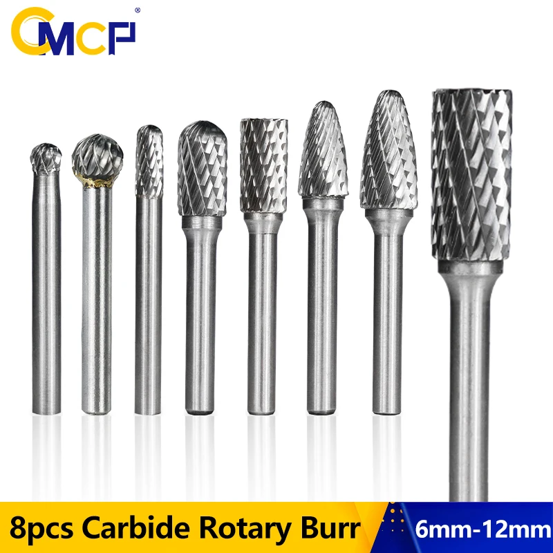 

CMCP 6mm-12mm Carbide Burr Drill Bits for CNC Engraving 6mm Rotary Cutter Rotary File For Metal Hand Tool 8 Pcs/set