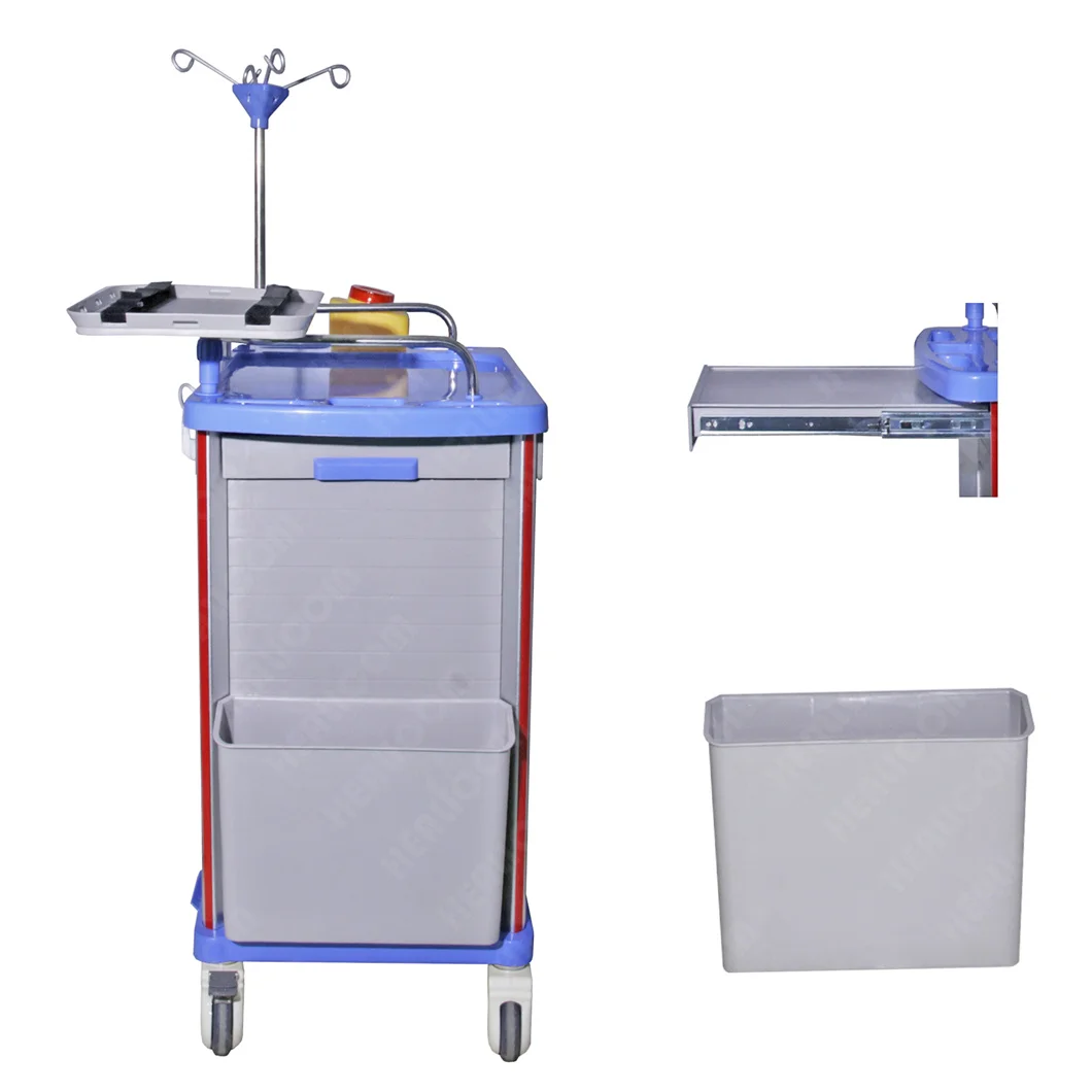 HET-75001B Clinic Cheap Mobile ABS Drugs Hospital Medical Crash Cart Plastic Emergency Medicine Trolley