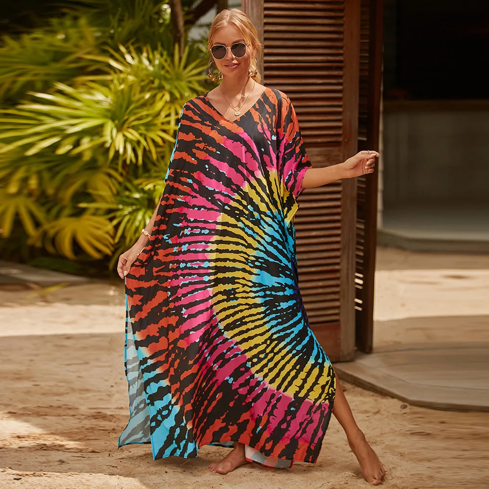 

2023 Boho Pareo Kaftan Swimsuit Fashion Print Robe Plage Vestido Playa Women's Cover Up Summer Bikini Wrap Beach Dress Beachwear