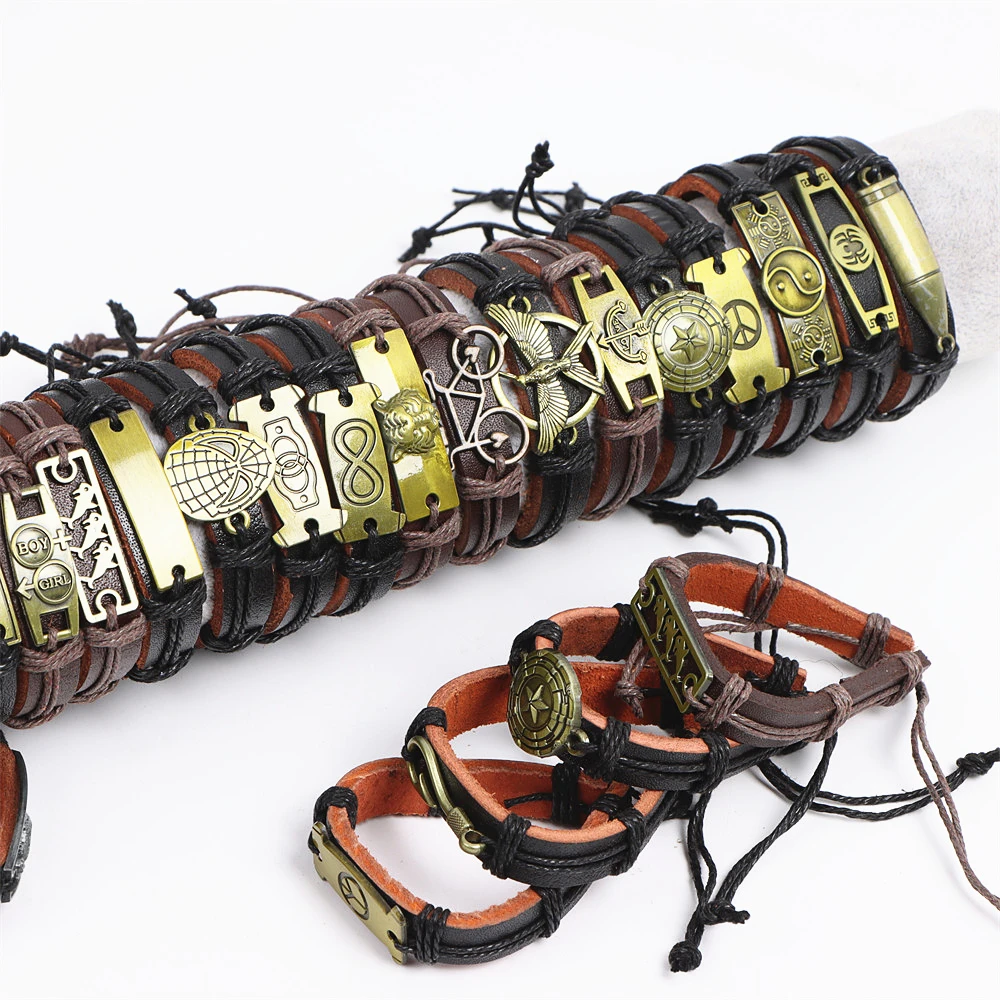 Großhandel Groß 50 Teile/los Handgemachte Manschette Handgelenk Leder Armbänder Für Männer Frauen Schmuck Geschenke Mix Stile Größe Einstellung – Detail 18