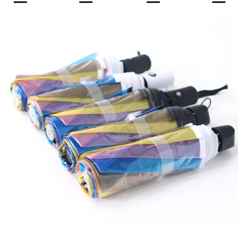 

Rainbow Transparent Umbrella Fully Automatic Women's Student Folding Lightweigh Rain Cute Cartoon Travel Outdoor Beach Durable