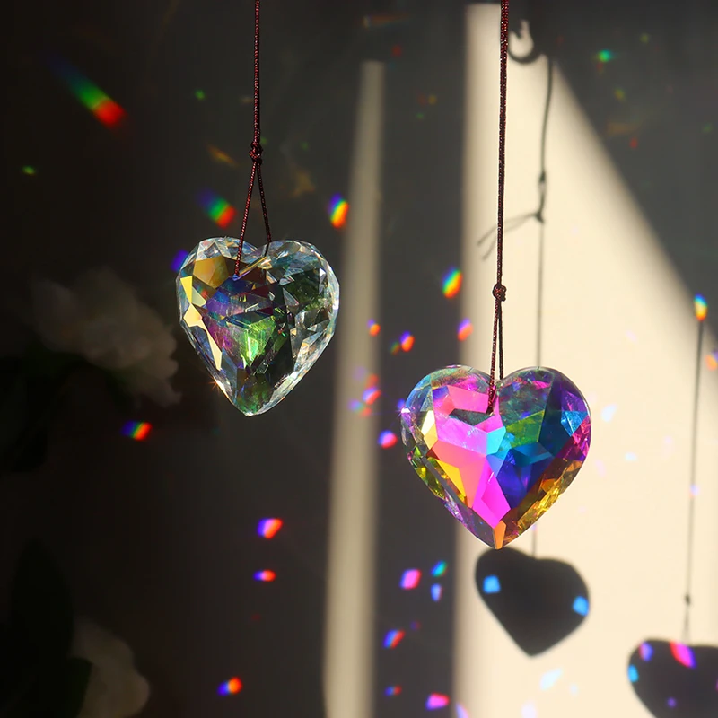 Crystal Suncatcher Rainbow Prism Pendant Light Moon Catcher Witchy Decor Heart Crystal Window Hanging Garden Home Decoration