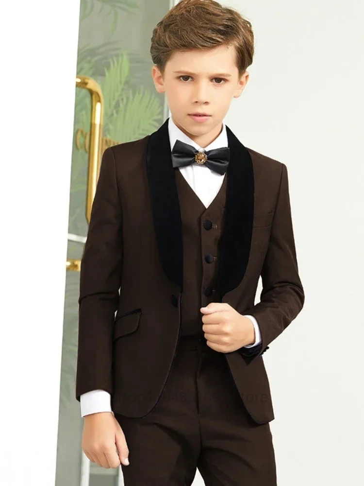 Pink Boys' Suit for 2-18 Years Old Suit 3 Pcs Suit Set Formal Child Wedding Tuxedo Pants Vest Jackets Party Prom Stage Costumes