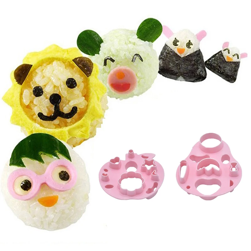 

2Pcs Bento Accessories Various Emotion Expression Rice Mold Onigiri Shaper And Dry Roasted Seaweed Cutter Set