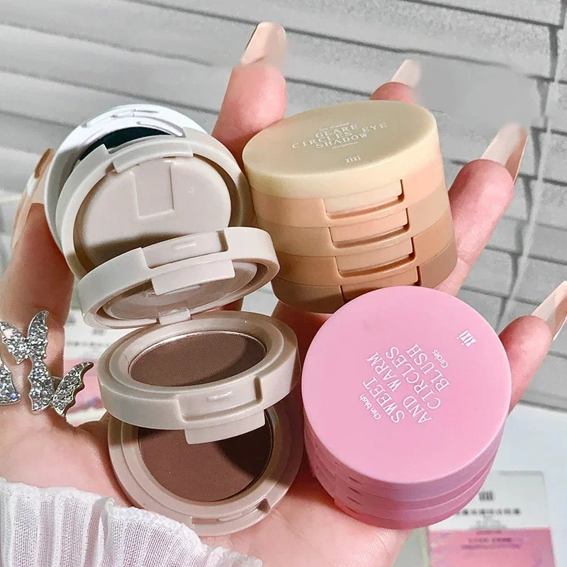 4 In 1 Matte Highlighter Blush Palette Pearly Blush Shiny Silkworm Eyeshadow Glitter Brighten Blush Face Contour Powder Palette