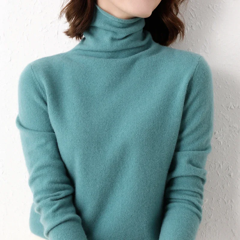 

Women 100% Merino Wool Warm Sweater Curled Pile Collar Pullover Autumn Winter Female Casual Soft Knitwear Cashmere Basis Top