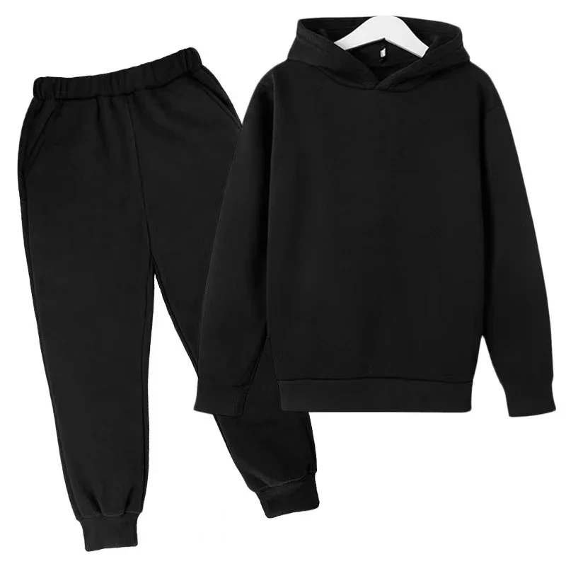 Autumn/Winter Kids Tracksuit Hoodie Solid Color Black and White Infrared Set Top + Pants Gift for Boys and Girls Ages 3-13 4