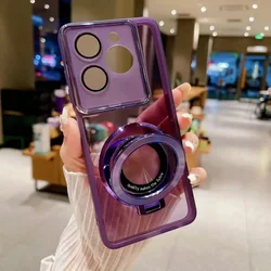 Luxury Magnetic Ring Holder Transparent Phone Case with Stand for OPPO Reno 14 Pro 5G (Purple)