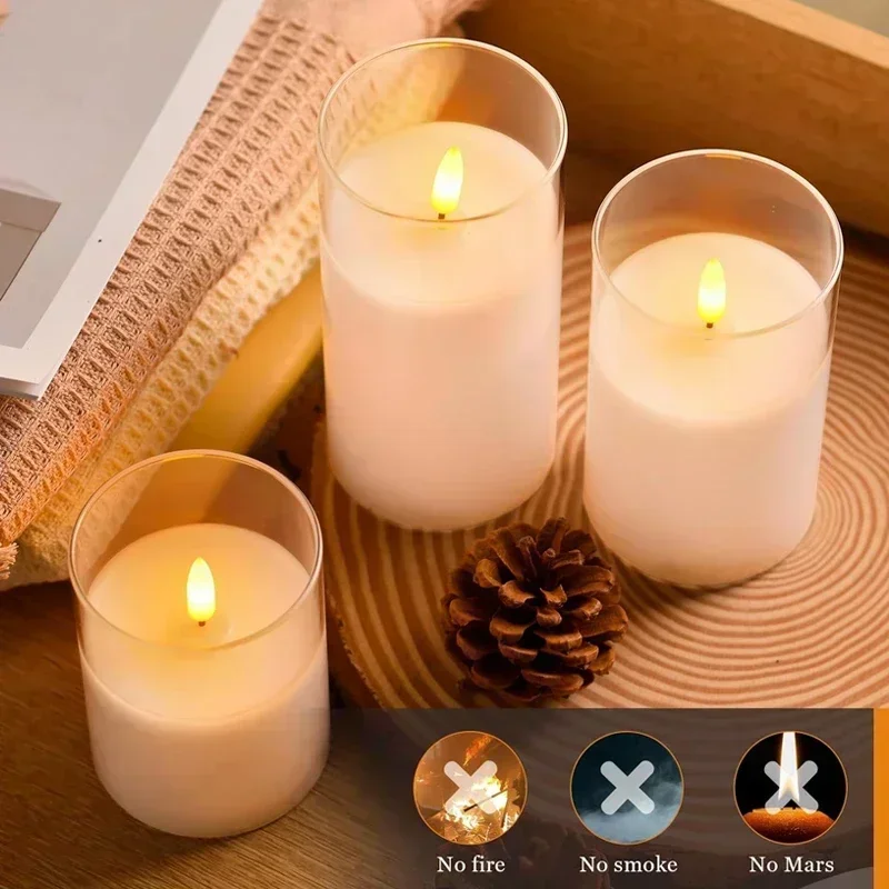 Clear Acrylic Flameless Candles Battery Operated With Remote Timer Flickering Flame Fake Candles For Wedding Halloween HomeDecor