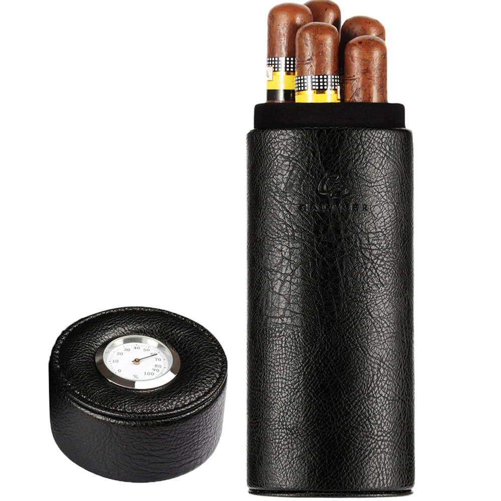 

GALINER Cedar Wood Travel Humidor Cigar Box Portable Leather Cigars Case With Hygrometer Humidifier Black Cigar Tube