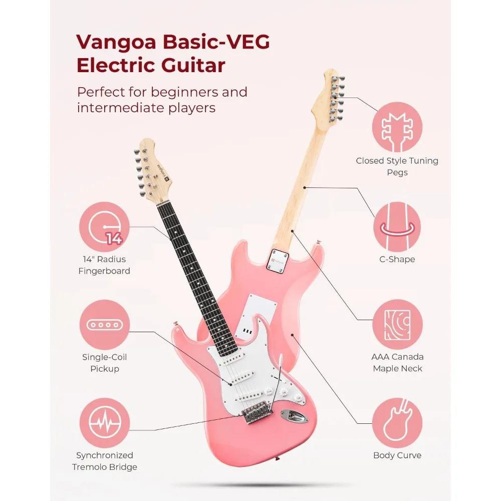 Pink Electric Guitar Starter Kit with Portable Amp - Beginner Friendly