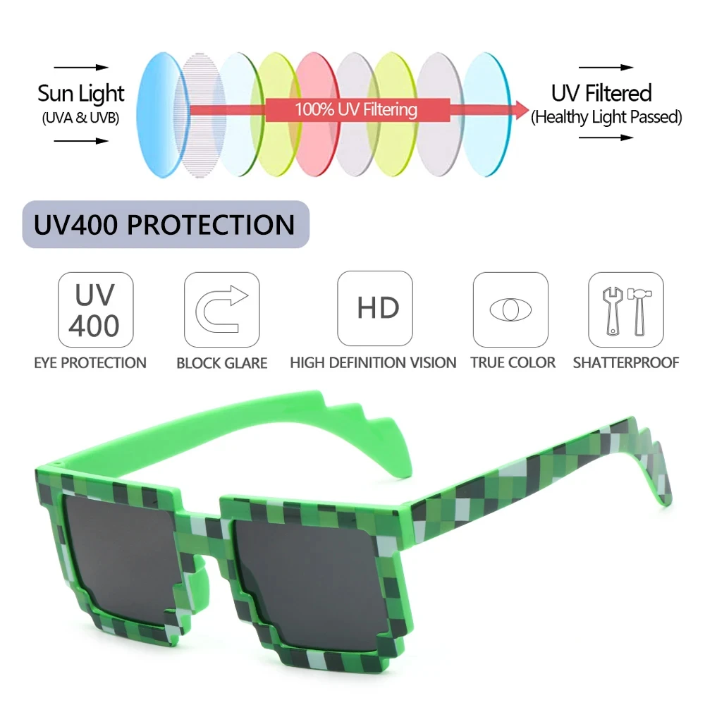 Driving Glasses Funny Sunglasses Kids Sunglasses Cosplay Action Game Toy Square Glasses Pixel Mosaic Thug Life Eyewear Driving Goggles