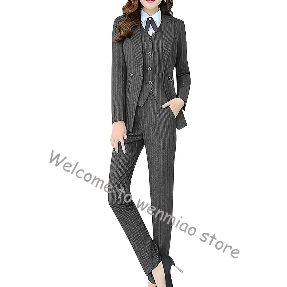 Royal Blue Striped Women's Suit 3 Piece Business Formal Workwear Office Ladies Outfit Slim Fit Design Blazer Women's