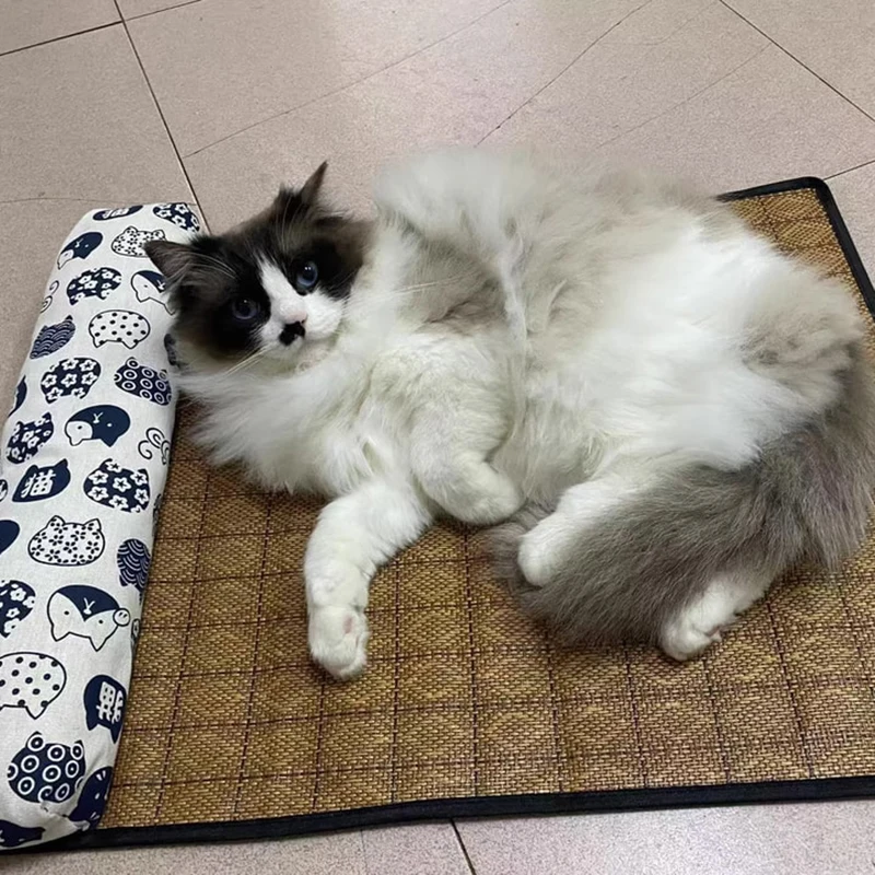 Cat Cooling Mat Natural Rattan Self Cooling Pad For Indoor Pets_voghion.com