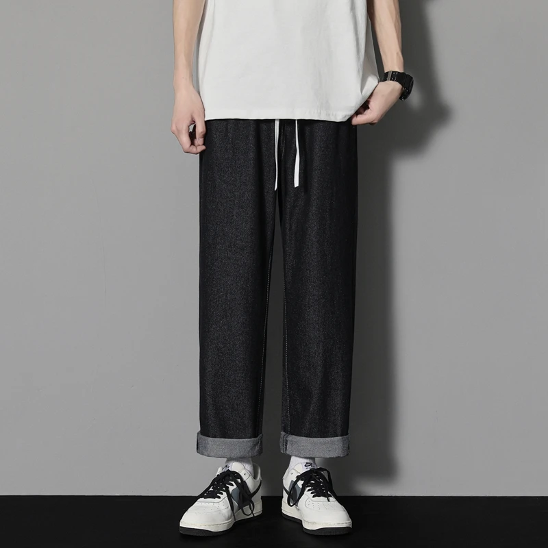 CAAYU 2023 Casual Baggy Jeans Men's Korean Streetwear Fashion Hip Hop Straight Wide Leg Trousers Couple Casual Pants Light Blue