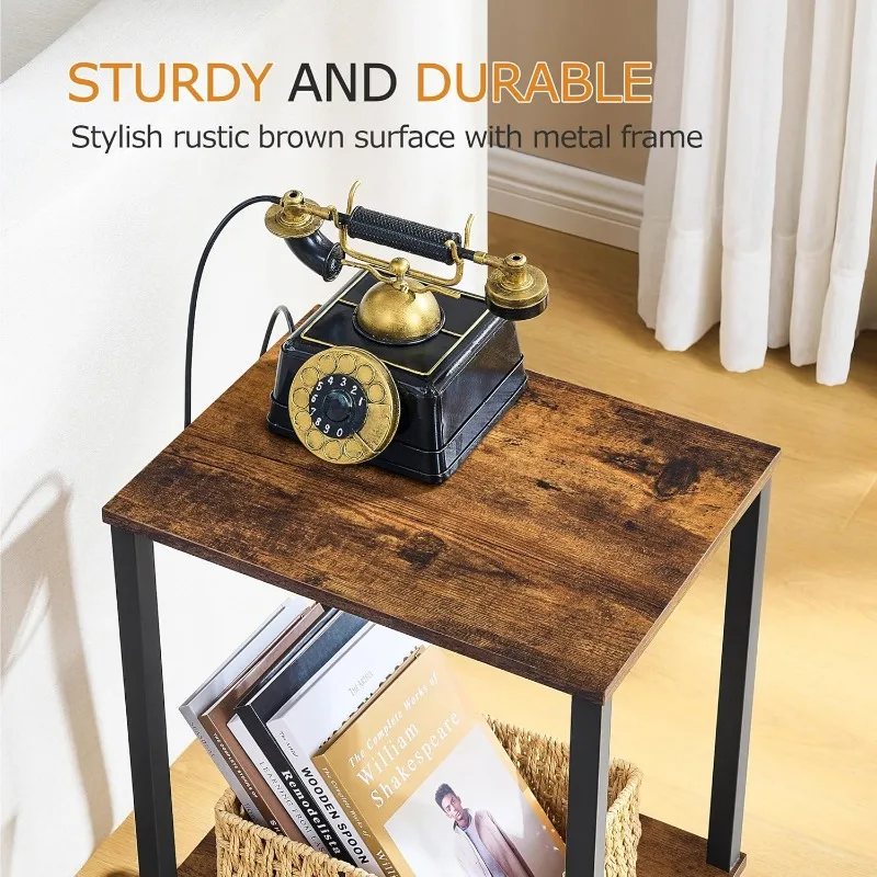 End Table Set of 2, Narrow Side Table, Small Nightstand, 2-Tier Sofa Table with Storage Shelf for Small Spaces, Living Room 4