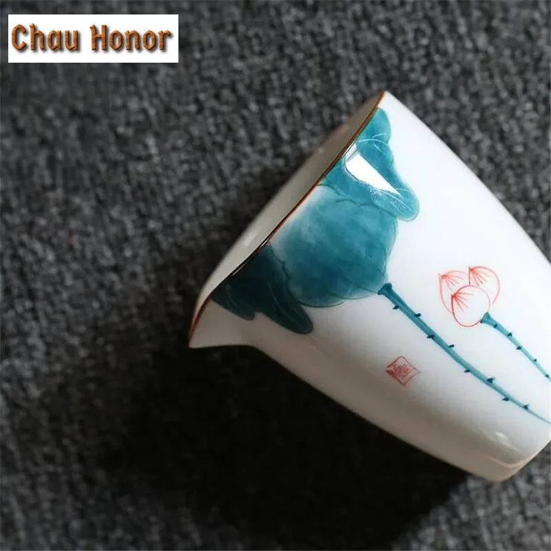 Lotus Hand Painted Pottery Kiln Cha Hai Ceramic Tea Separate Tool Kung Fu Tea Set Pigmented Fair Cups Heat Resistant Tea Service