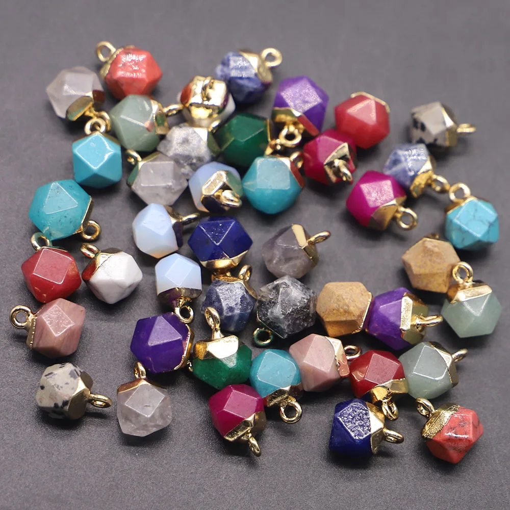 Selling Natural Stone Polygon Ball Gold Pendant Mixed Color Fashion Charms Bracelet Earring Accessories DIY Jewelry Making 12Pcs