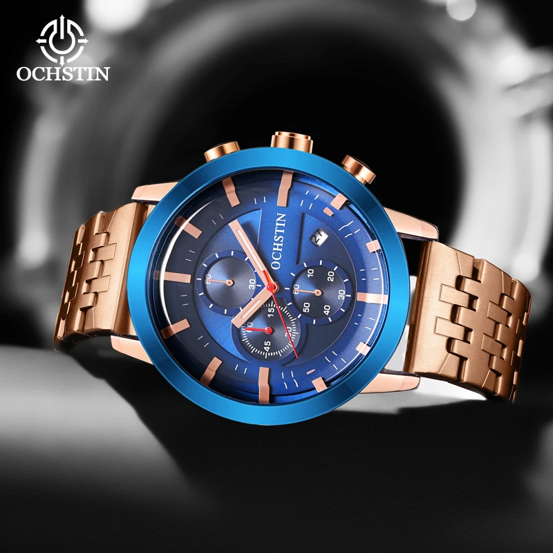 OCHSTIN Originale Series Stainless Steel Quartz Watch Business Light Luxury Life Waterproof Multi-functional Mens Quartz Watch ochstin originale series multi functional quartz watch steel strap hd glow in the dark gentleman quartz watch