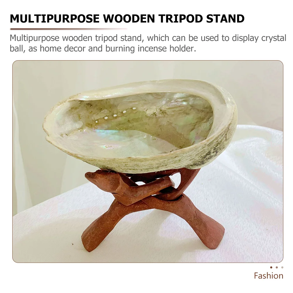Wooden Tripod Rack Crystal Ball Jewelry Dish Stand Display Holder Spheres Abalone Shell 5