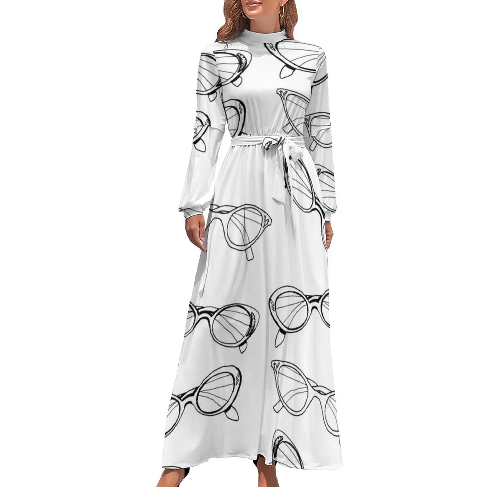 thumbnail image 1 of Gafas vintage con ojos dibujados a mano, vestido largo morado, vestido de noche para mujer, 1 of 5