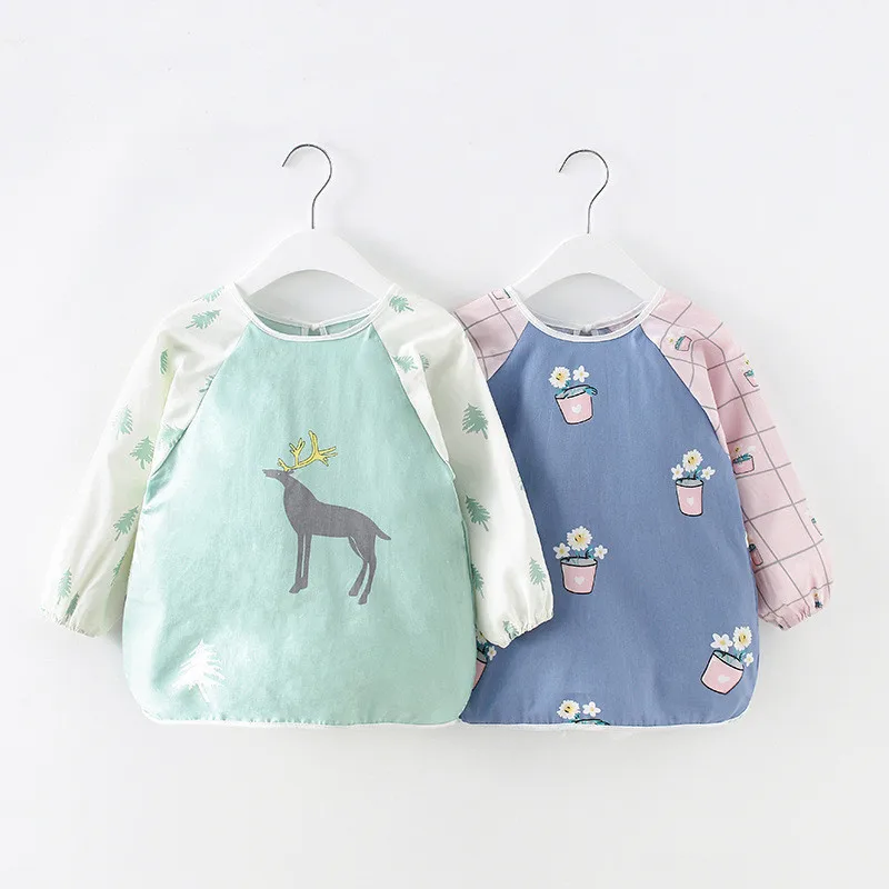 Cute Cartoon Baby Bibs Waterproof Colorful Infant Bib Full Sleeve Gown Children Long Sleeve Apron Coverall Feeding Drawing Bibs baby accessories box