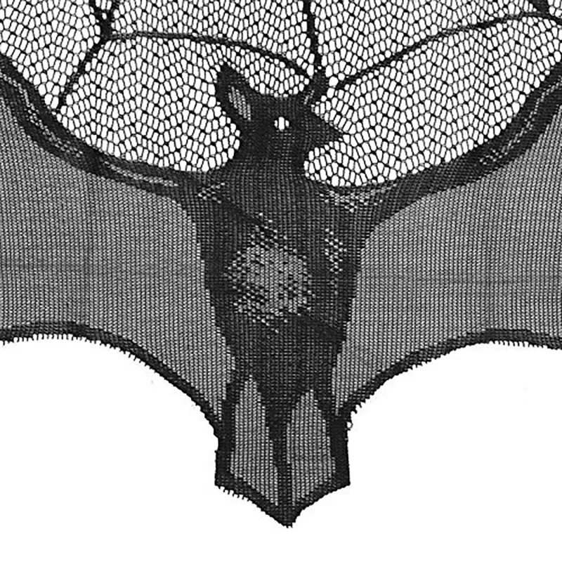 Halloween Decorative Bats Tablecloth Black Lace Spider Web Curtains Stove Towel Lampshade Fireplace Cloth For Spooky Festival