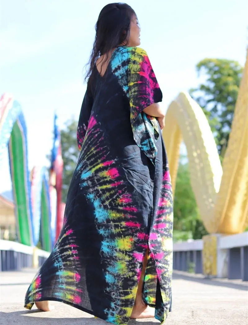 Fashion Casual Striped Print Long Dresses Women Bohemian V-neck Bat Sleeve Loose Slit Beach Dress Summer New Beachwear Vestidos 64 Fashion Casual Striped Print Long Dresses Women Bohemian V-neck Bat Sleeve Loose Slit Beach Dress Summer New Beachwear Vestidos