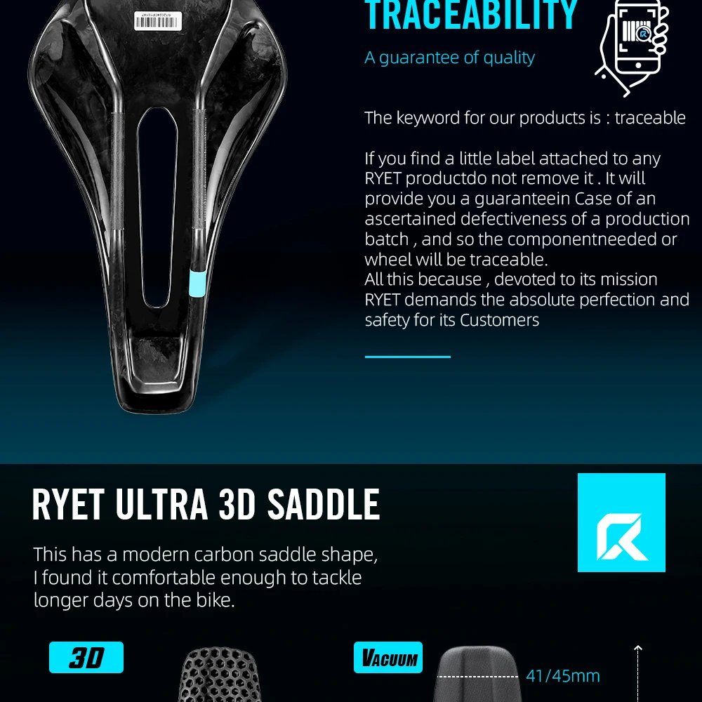 RYET 3D-gedruckter Vollcarbon-Fahrradsattel 245 mm * 135/145/155 mm Fahrradsattel für MTB Gravel Rennradsitz Fahrradteile – Detail 3