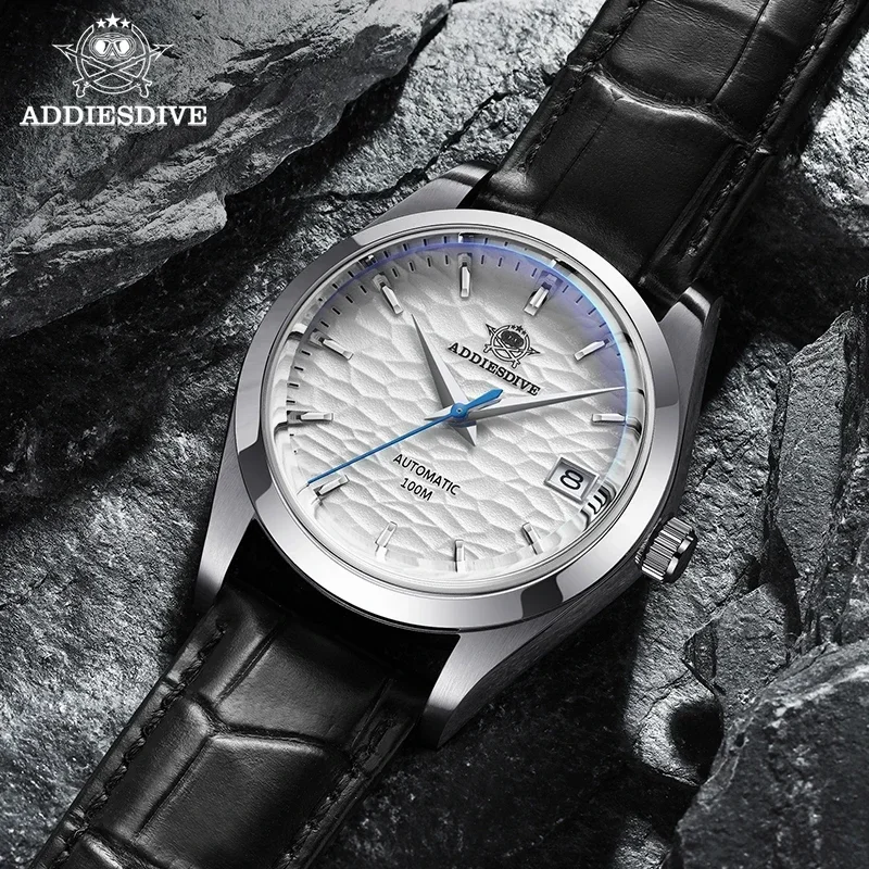 ADDIESDIVE Hot Sale Automatic Men Watch Business NH35A Synthetic Sapphire Mechanical Watches Wave Dial AD2118 Diving WristWatch