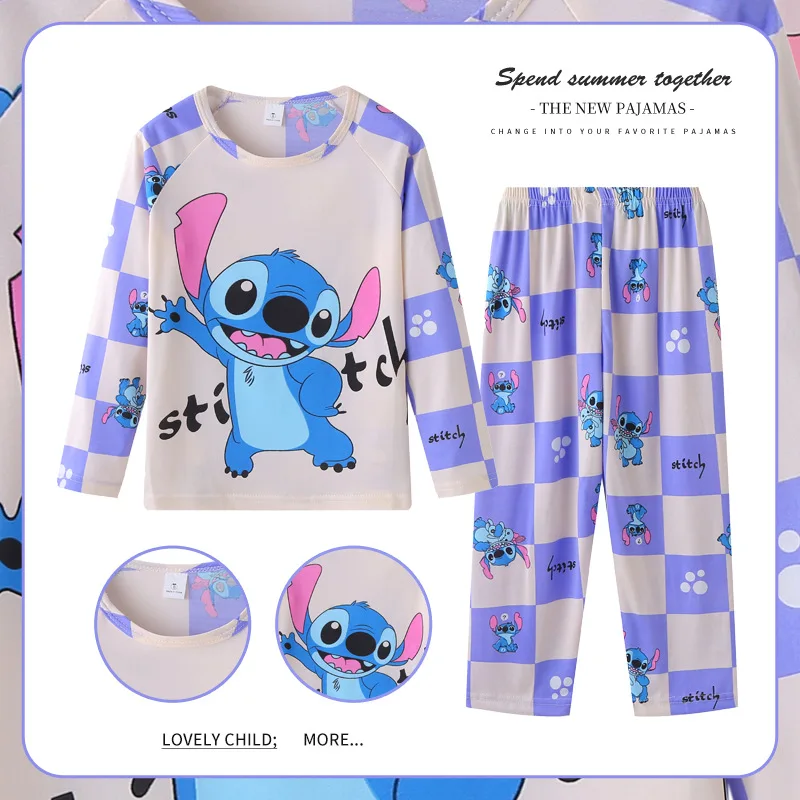 Piyama anak perempuan, Disney Stitch, musim gugur, katun, set baju