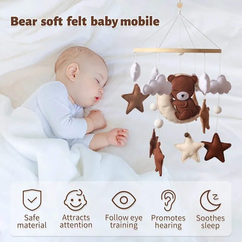 Baby Rattle Toy 0-12 Months Felt Wooden Mobile On The Bed For Newborn Music Box Bed Bell Hanging Toys Holder Bracket Infant Crib 4
