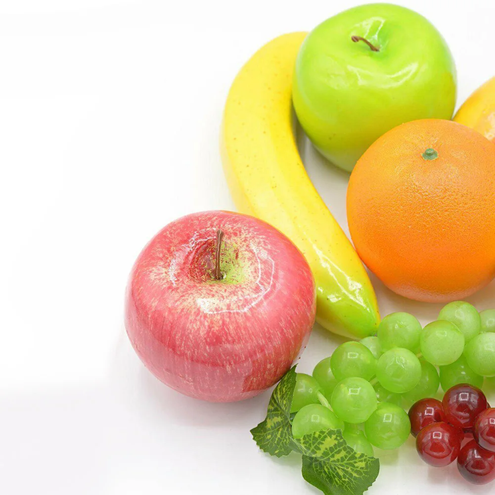 Lifelike Artificial Fake Fruit Fruits Grape Lemon Orange Banana Pink Plastic Fruit 8 PCS For Decor