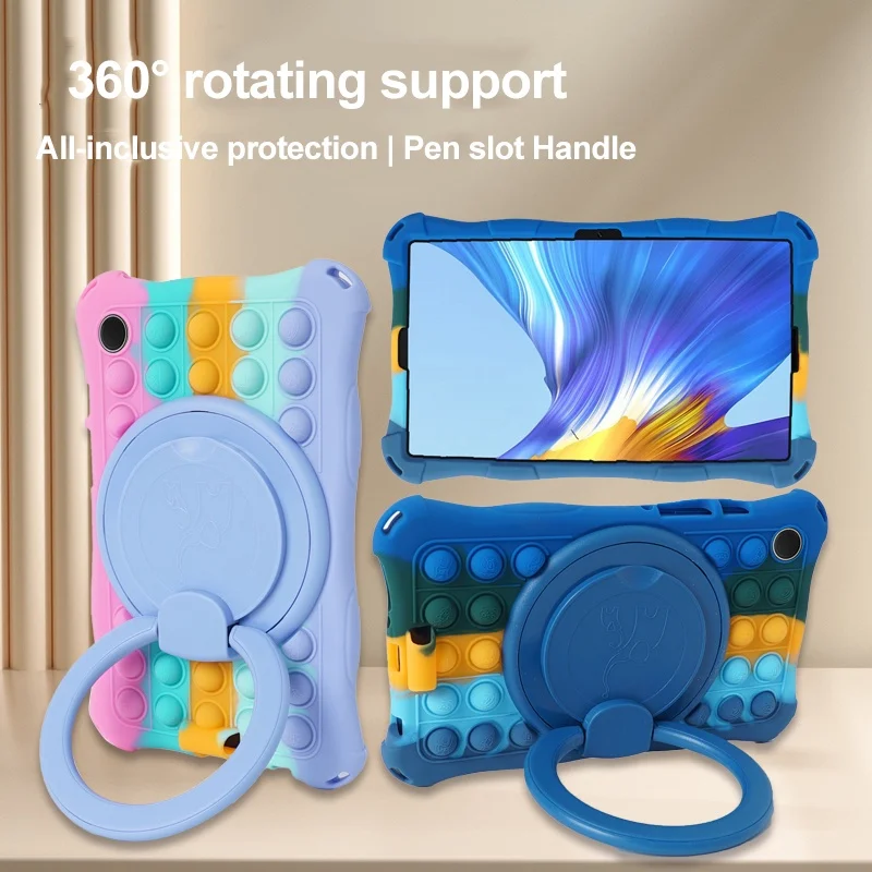 

For Samsung Galaxy Tab A9 8.7 2023 SM-X110 X115 Tab A7 Lite 8.7 360 Rotating Ring Stand Bubble Kids Safe Cover Protective Shell