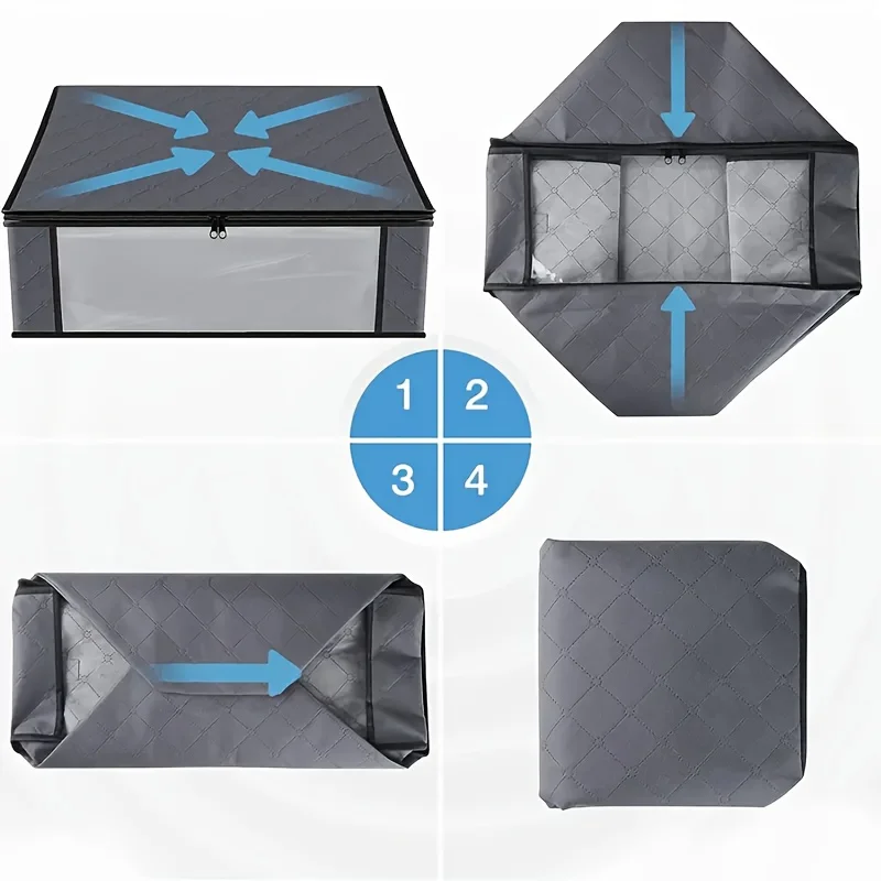 Foldable PVC Window Storage Bags, 3-Layer Non-Woven Fabric No Handles, Zipper Closure Transparent Clothes and Blanket Organizer 6