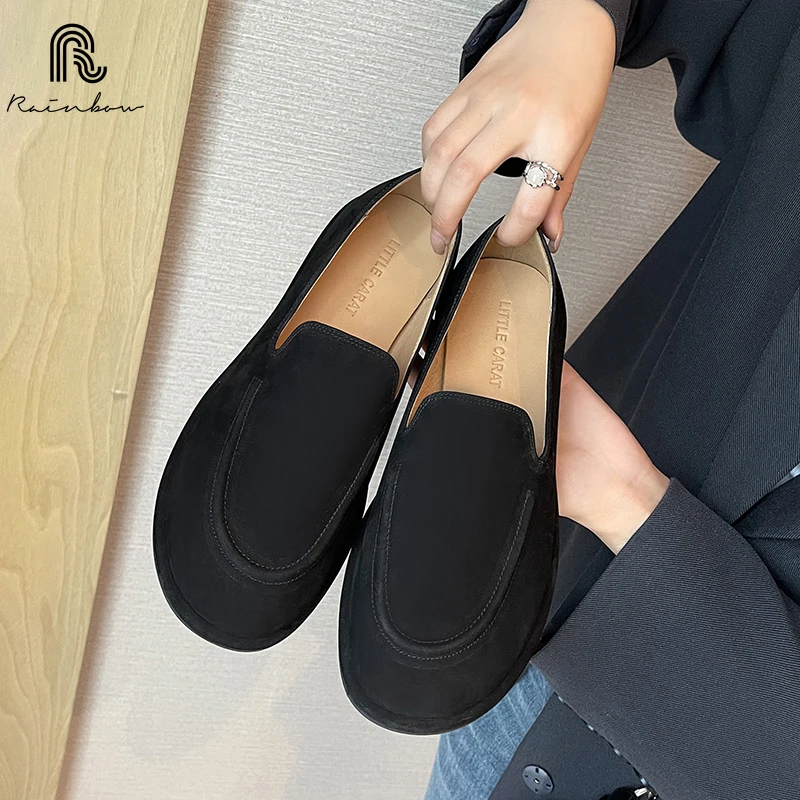 RAINBOW Size 33-40 Women Flats Loafers Soft Genuine Leather Low Heels Shoes 2025 Ins Casual Slip On Daily Office Lady Dress 4