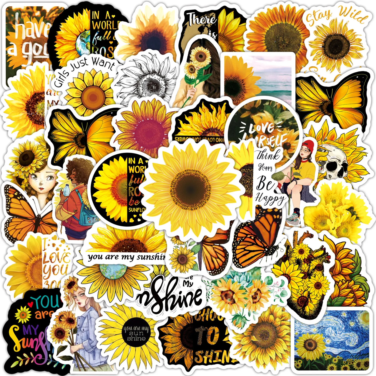 

10/30/50/100 Pieces Cartoon Sunflower Graffiti Stickers Laptop Phone Guitar Luggage Waterproof Floral Vinyl Stickers