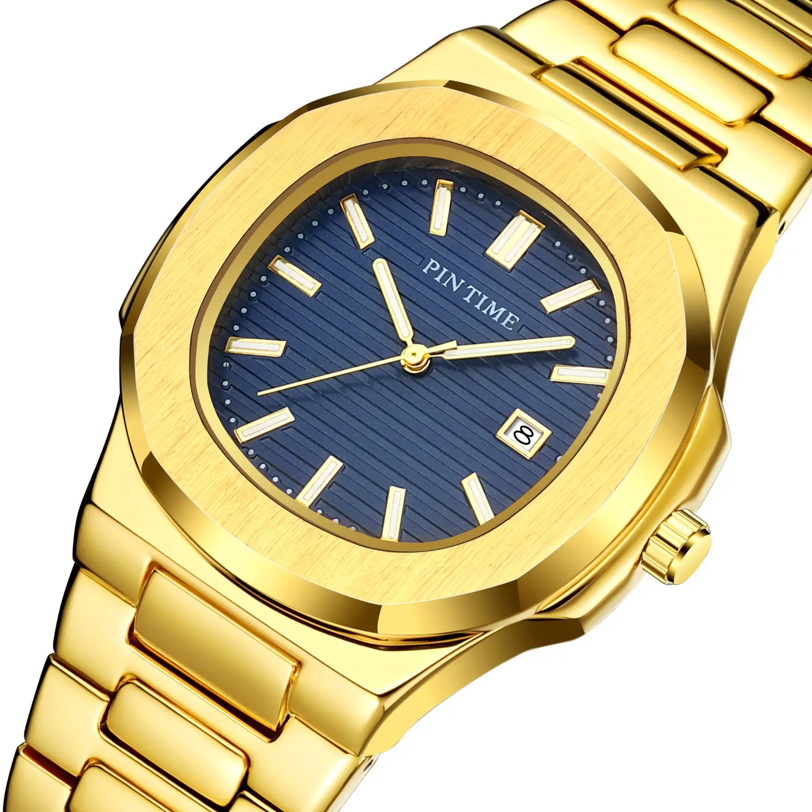 PINTIME Man Watch Luxury Stainless Steel Strap Top Brand Quartz Wristwatch Waterproof 30m Luminous Calendar Sports Casual Clock