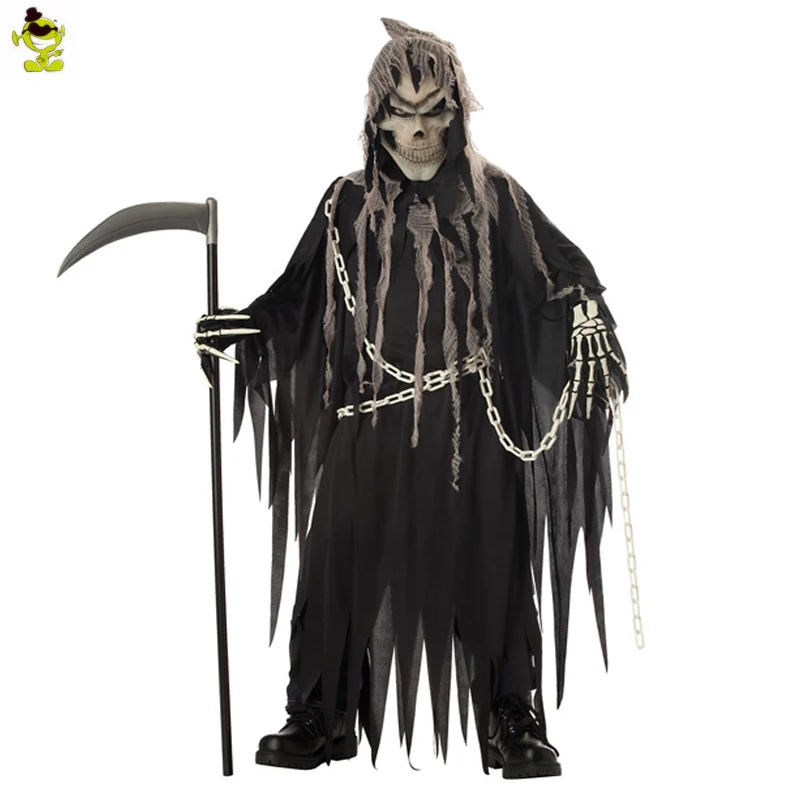 

Halloween Cosplay Party Fancy Dress Up for Kids Boy's Show Mr.Grim Costume Cosplay Adult Children Horror Death Devil Cloth