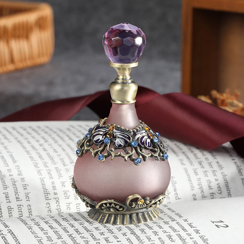 1pc Vintage Perfume Bottle 25ml Purple Crystal Cap Dropper Refillable