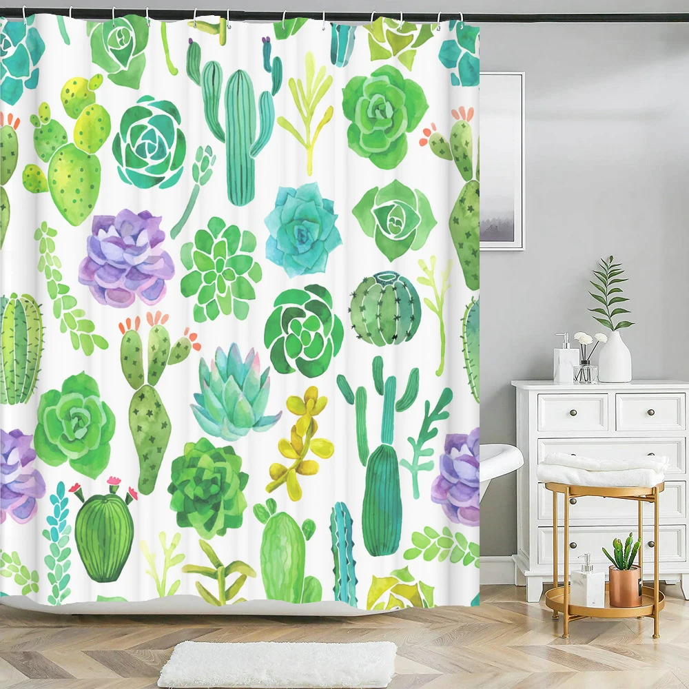 

180x180cm Bathroom Waterproof Shower Curtain Tropical Plant leaves Cactus Printing Polyester Home Decoration Curtain With Hooks