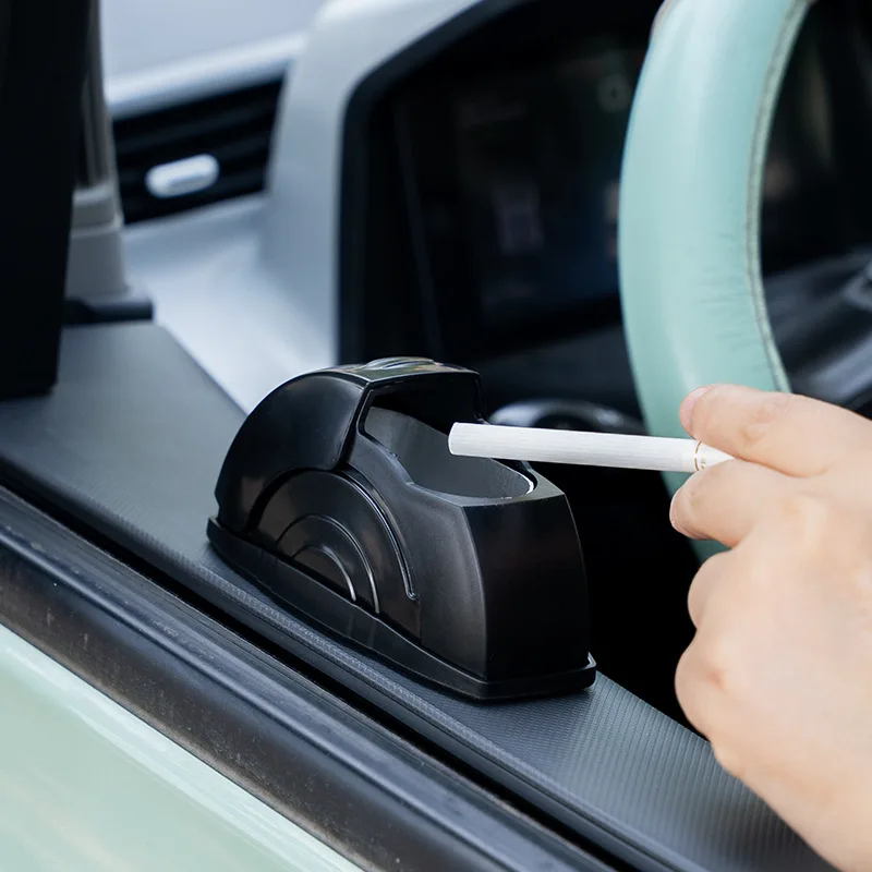 Car Ashtray Door Style Smokeless Ash Tray With Lid Portable Auto Truck Trash Bin Garbage Can Stainless Steel Liner Accessory