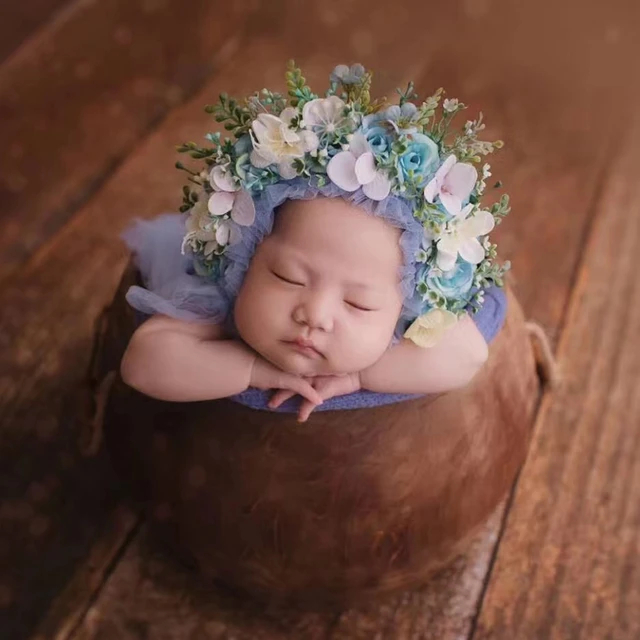 Bonnet fleur bébé/enfant en coton, modèle noir et fushia