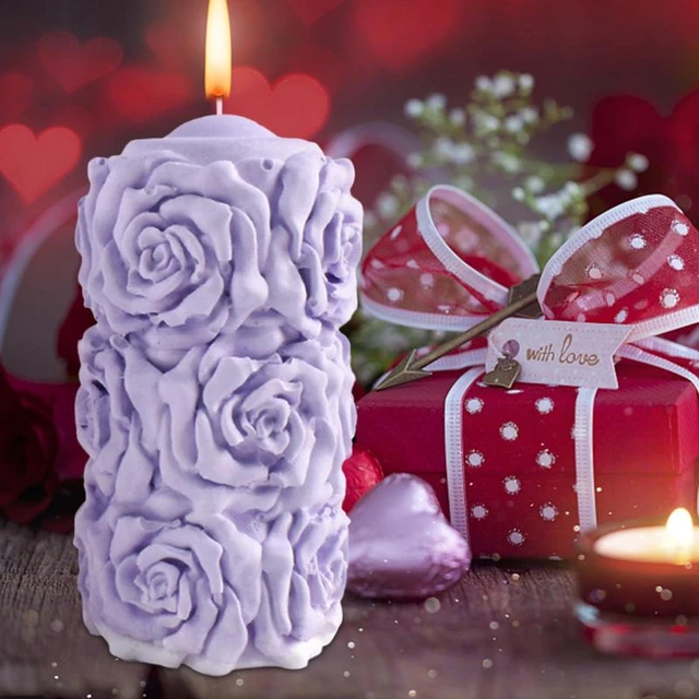 Valentines Day Candle Molds DIY 3D Rose Relief Cylinder Round Ball Shape  Silicone Wax Mould for